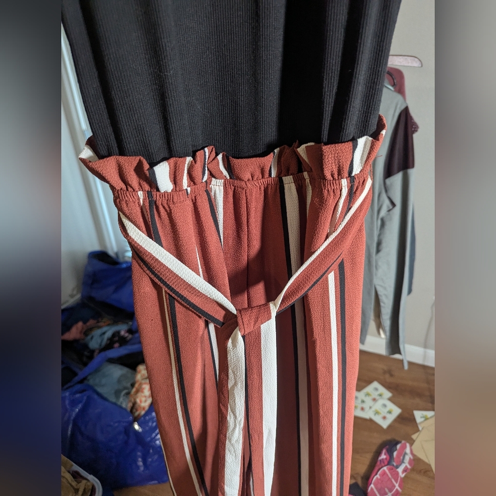 Lily Rose Black and Rust Striped Jumpsuit Size XS - Picture 7 of 12